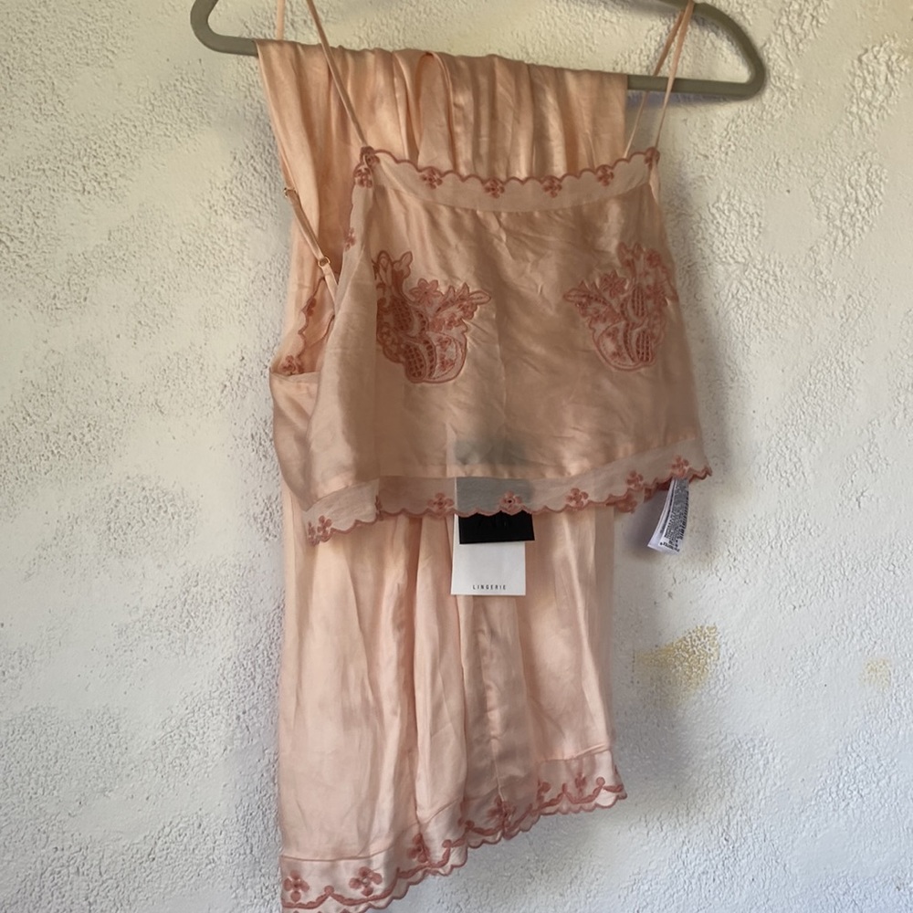 Zara NWT Pink lingerie embroidered pajama set